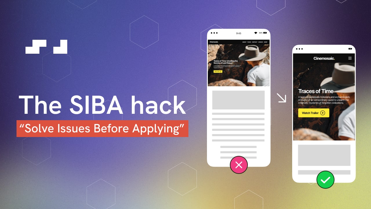 SIBA as "Solve Issues Before Applying". Two screenshots showing before and after fixing an issue.