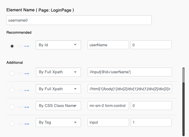 Screenshot showing Testgrid's auto-detected web element locator after clicking on the element