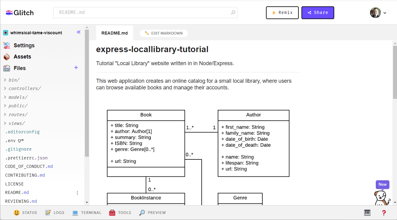 Glitch editor view for imported project