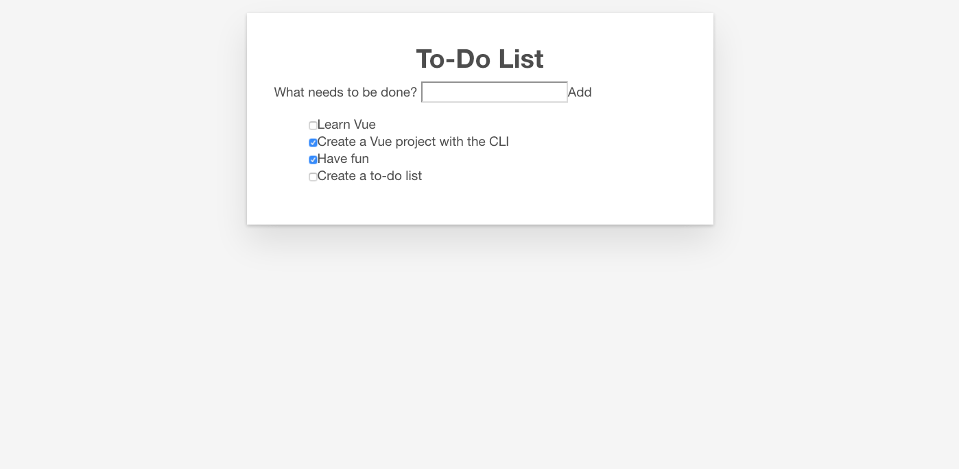 the todo app with partial styling added; the app is now in a card, but some of the internal features still need styling