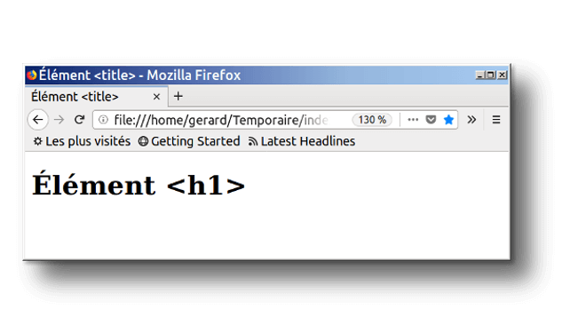 Une simple page web page dont 'title' a la valeur «Élément 'title'» et 'h1' la valeur Élément 'h1'.