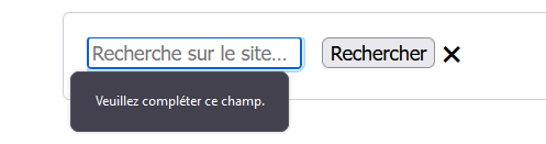 Champ de formulaire avec un message attaché indiquant 'veuillez compléter ce champ'