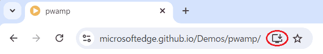 Chrome の URL バーに PWA インストールアイコンを表示しているところ